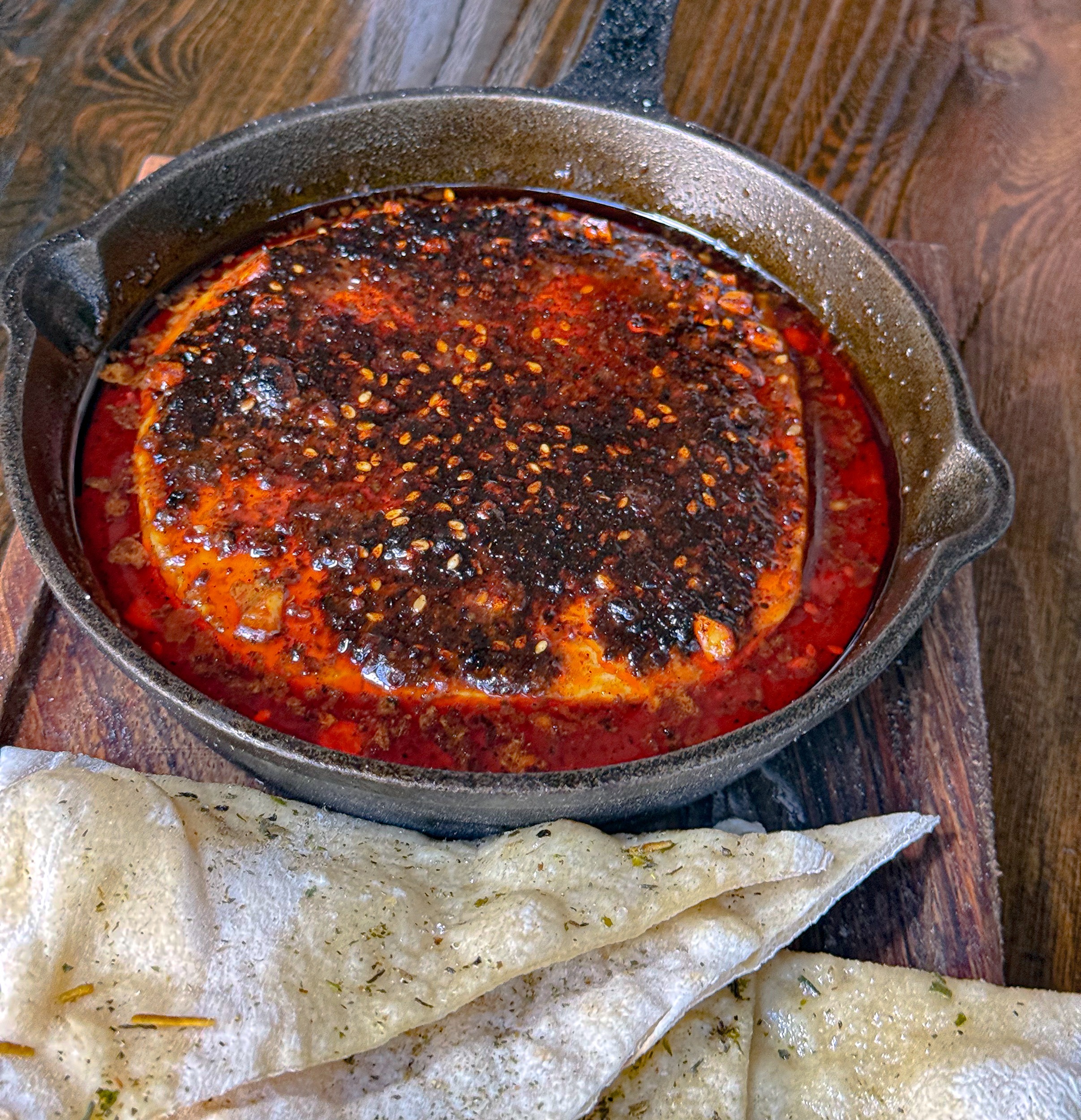 Baked Panela in Morita Chile Pesto & Tomate Pizzeria